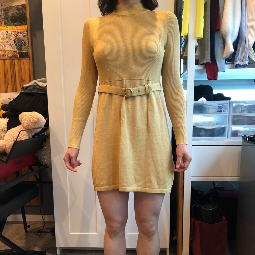 Gold Glittery Soft to Skin Waist fitted dress - S